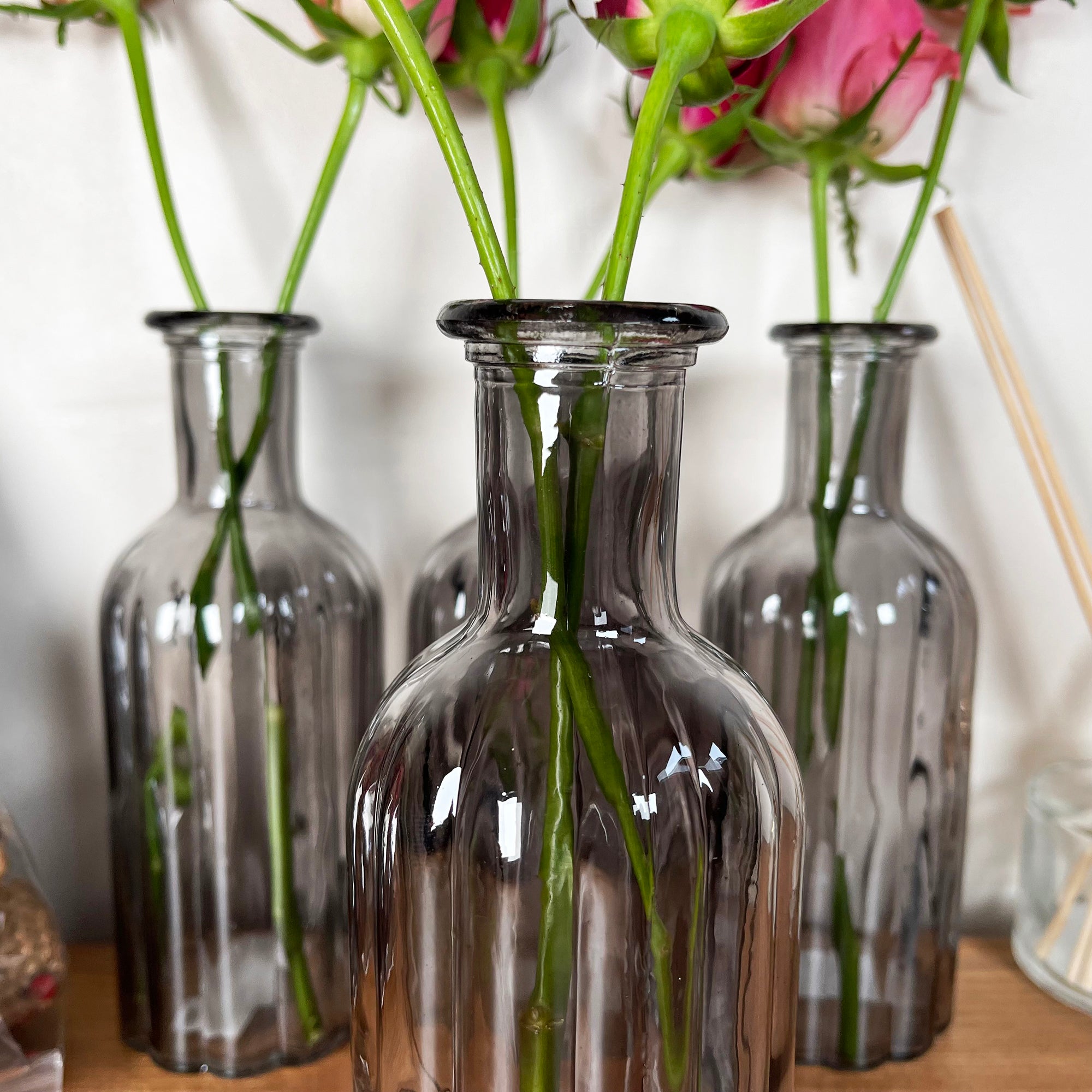 Set Of 4 Smoky Grey Bottle Vases
