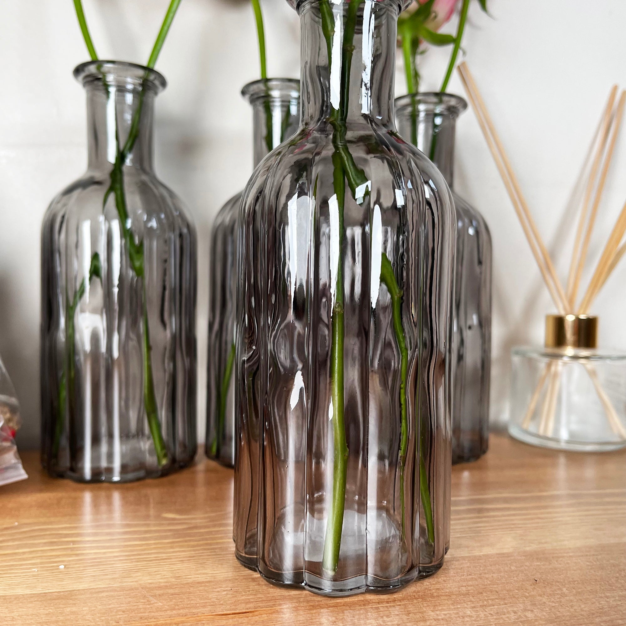 Set Of 4 Smoky Grey Bottle Vases