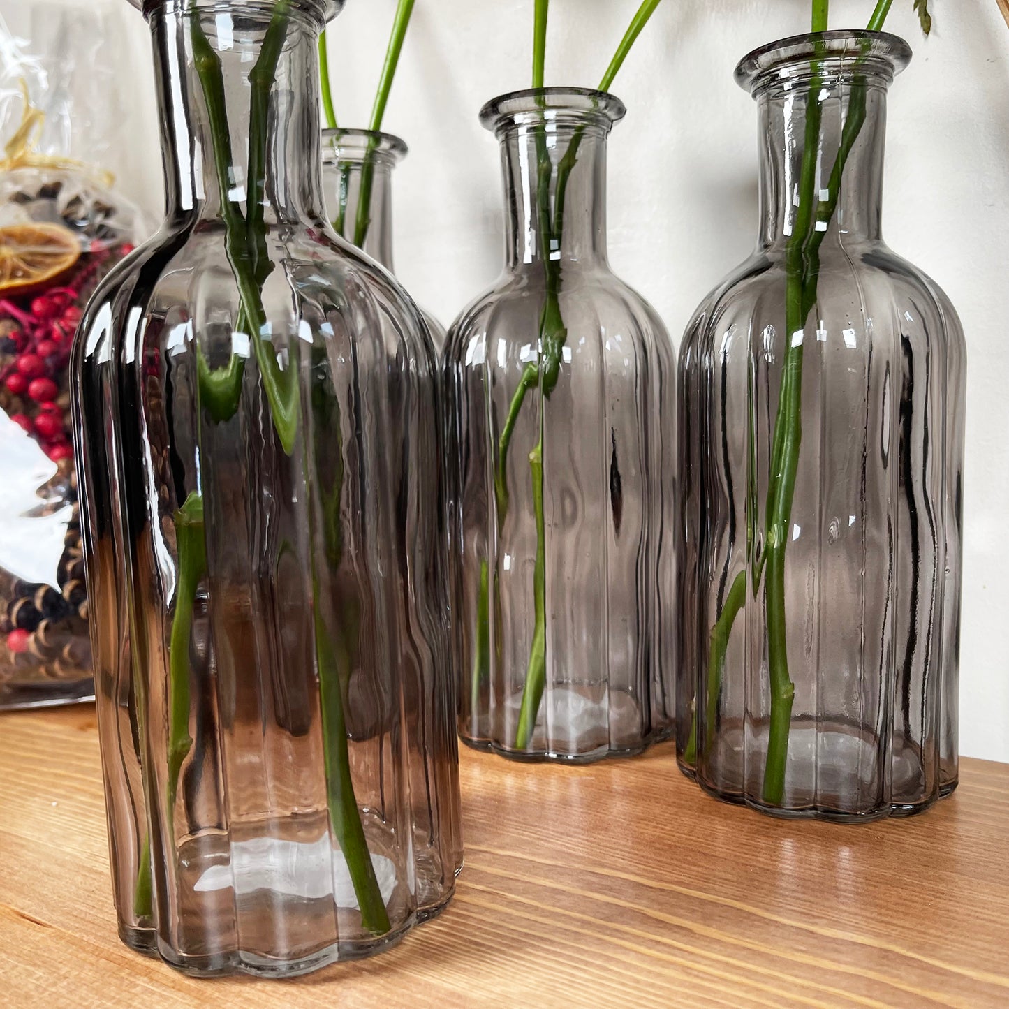 Set Of 4 Smoky Grey Bottle Vases