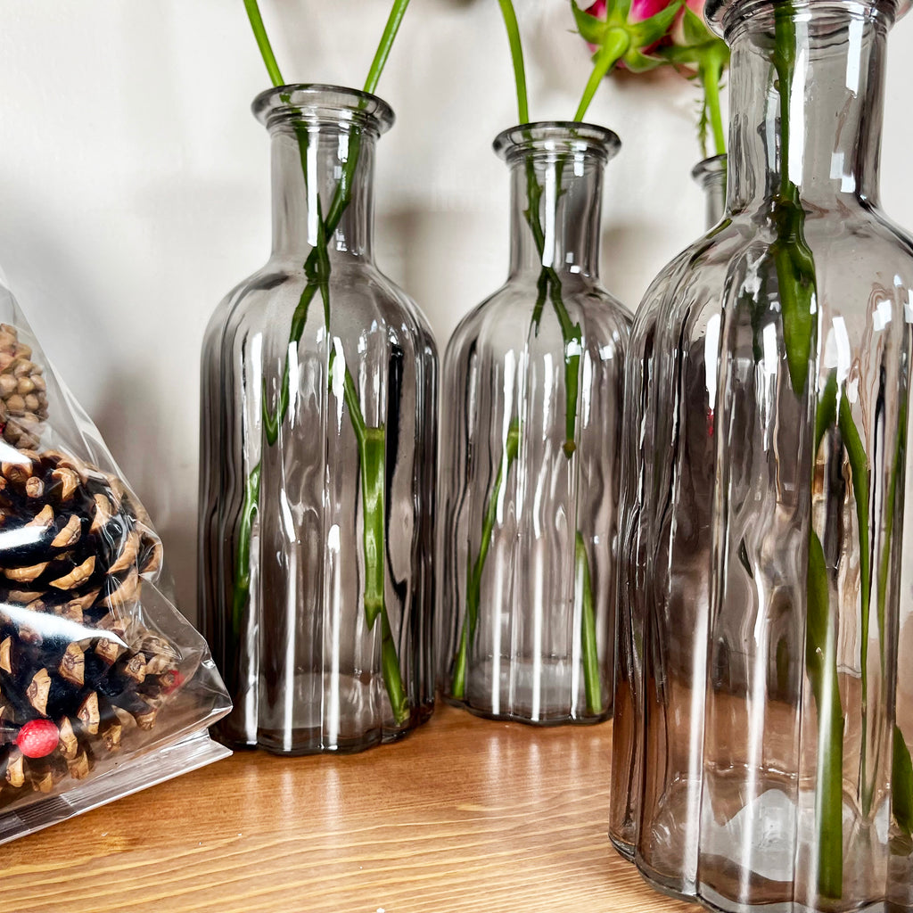 Set Of 4 Smoky Grey Bottle Vases