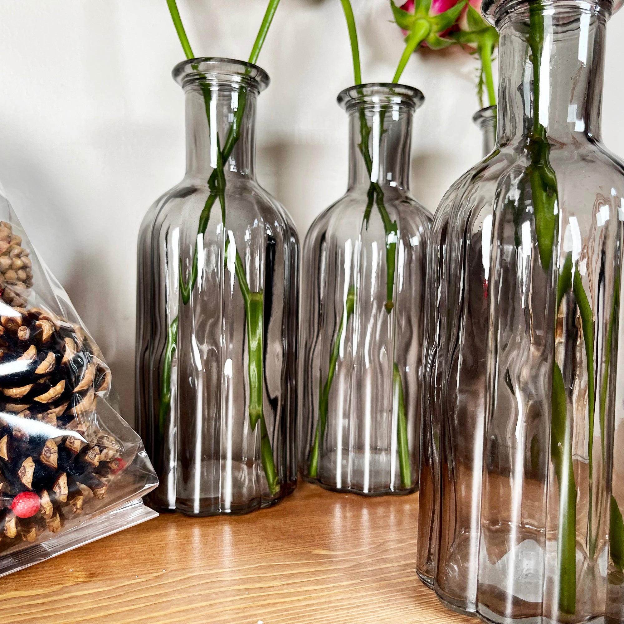 Set Of 4 Smoky Grey Bottle Vases