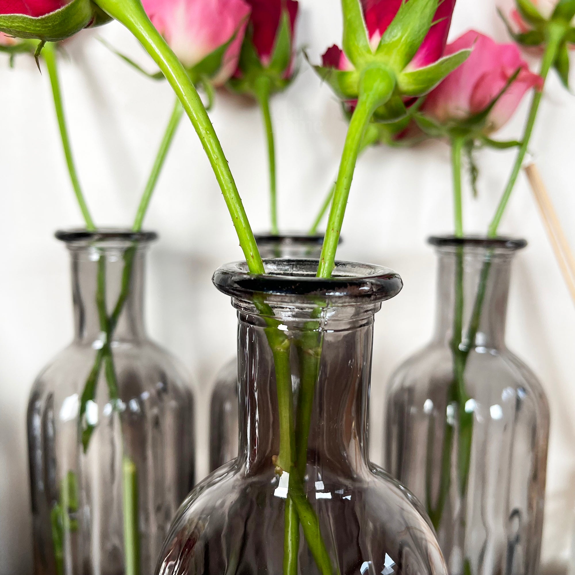 Set Of 4 Smoky Grey Bottle Vases