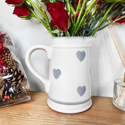 Faded Grey Love Heart Jug Vase