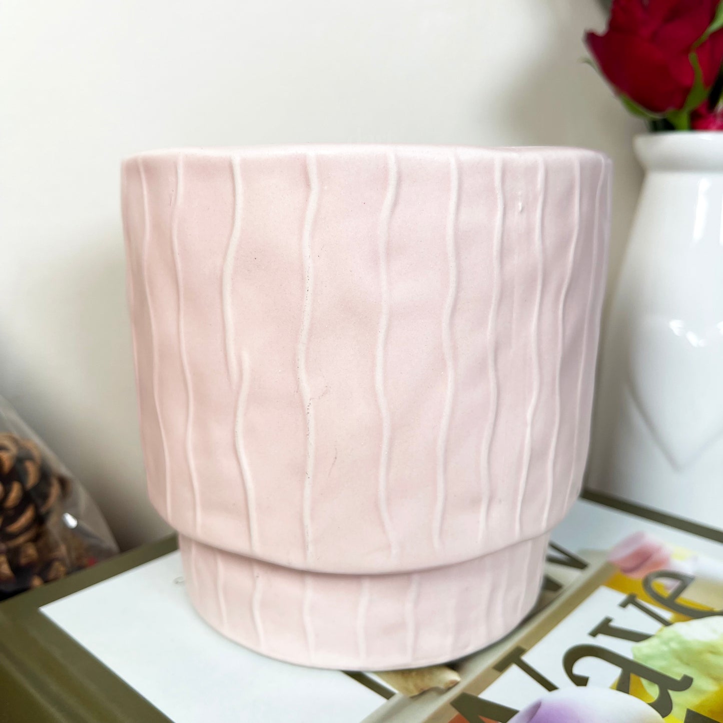 Striped Pastel Pink Pot Cover