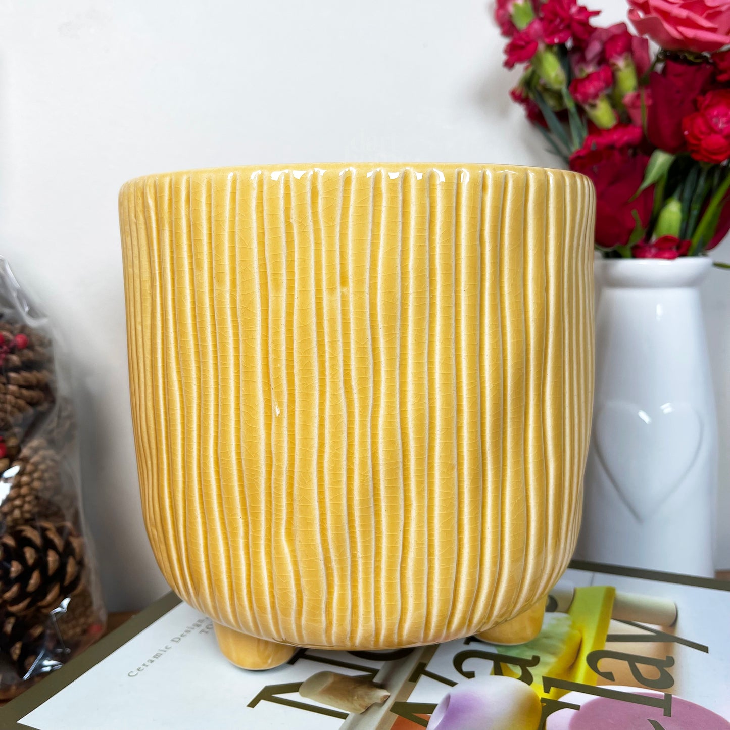 Vertical Striped Yellow Pot