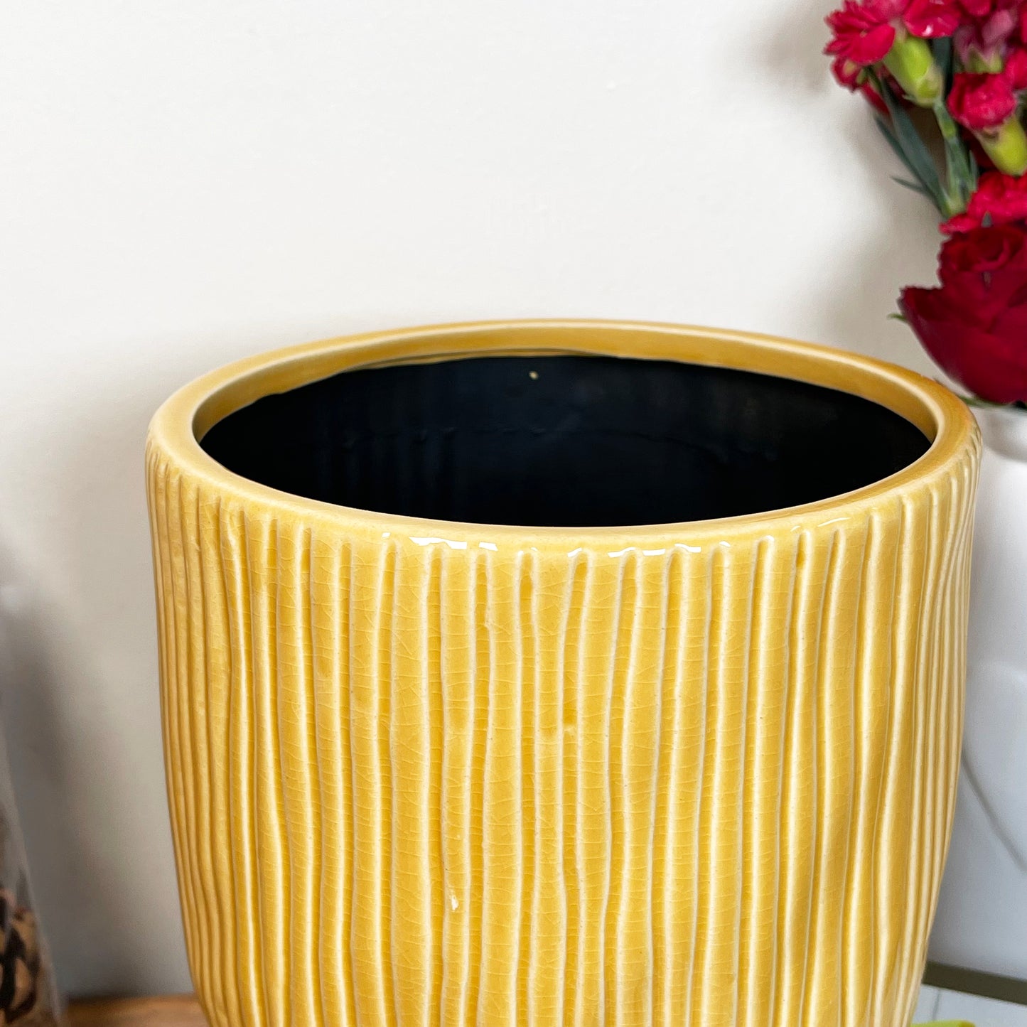 Vertical Striped Yellow Pot