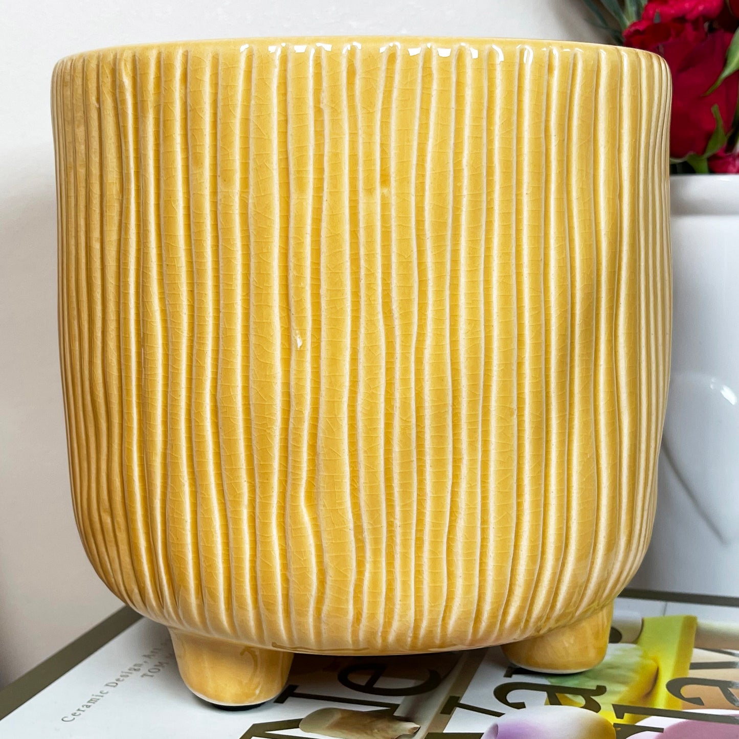 Vertical Striped Yellow Pot