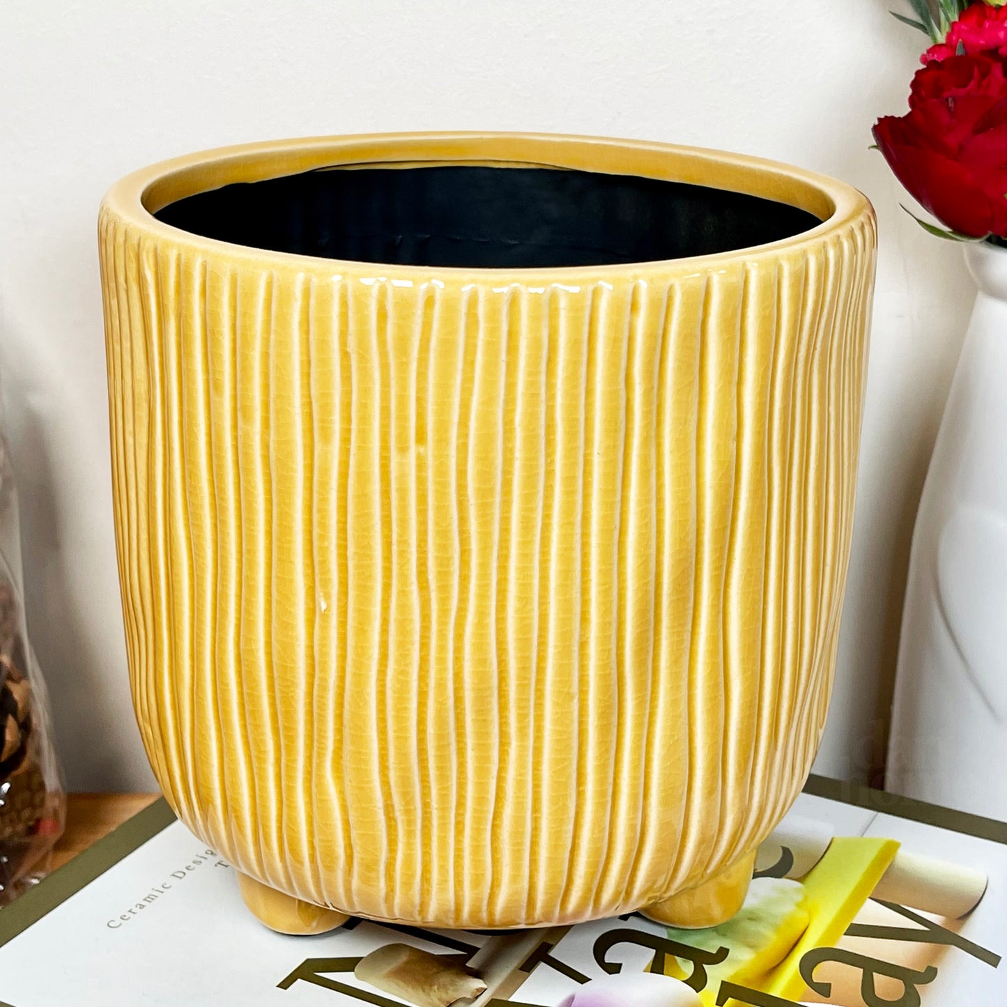 Vertical Striped Yellow Pot