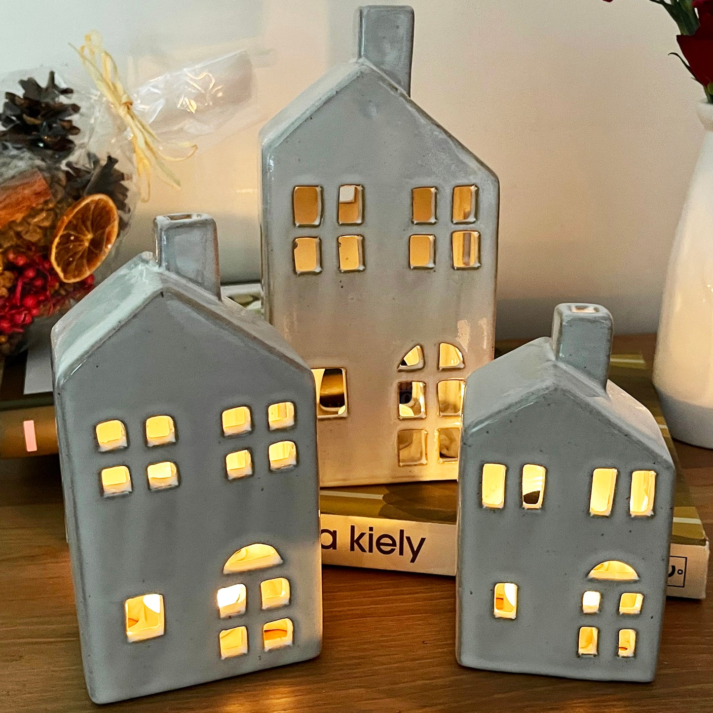 Ceramic Christmas House Tealight Holders