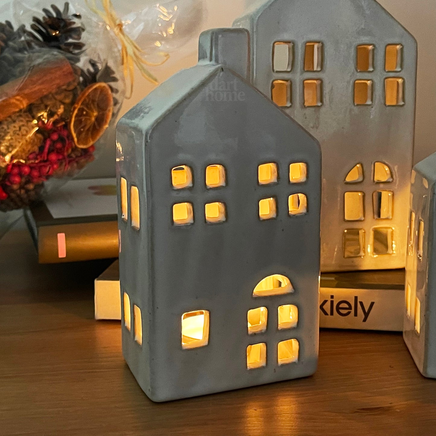 Ceramic Christmas House Tealight Holders