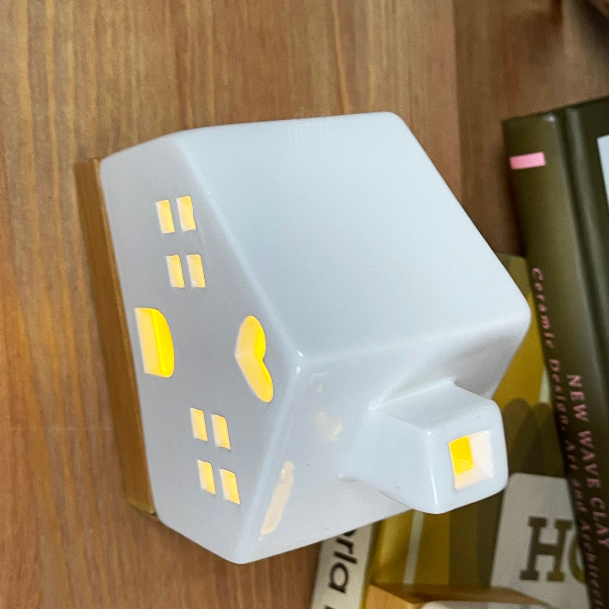 Light Up Ceramic House Ornaments With Wood Base