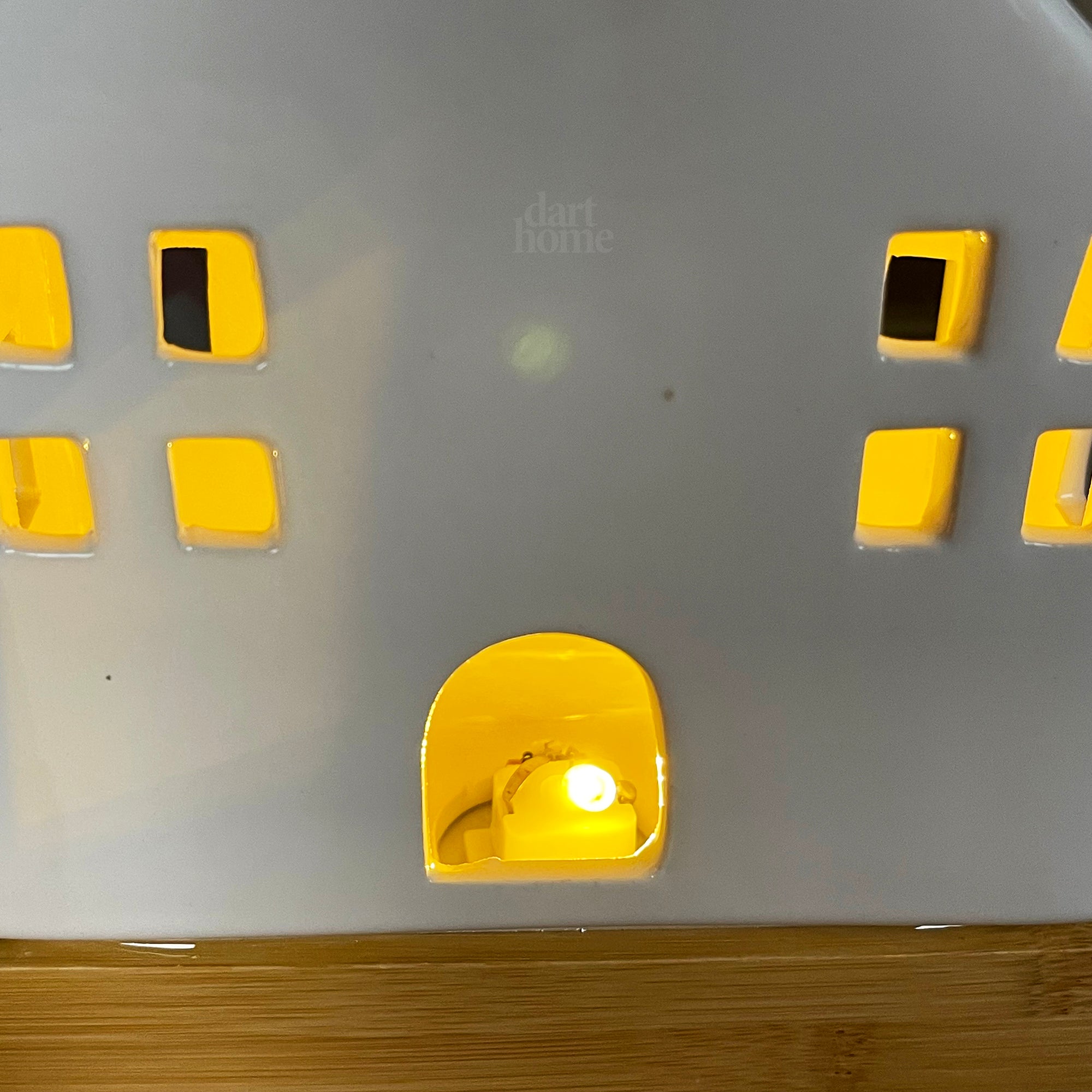 Light Up Ceramic House Ornaments With Wood Base