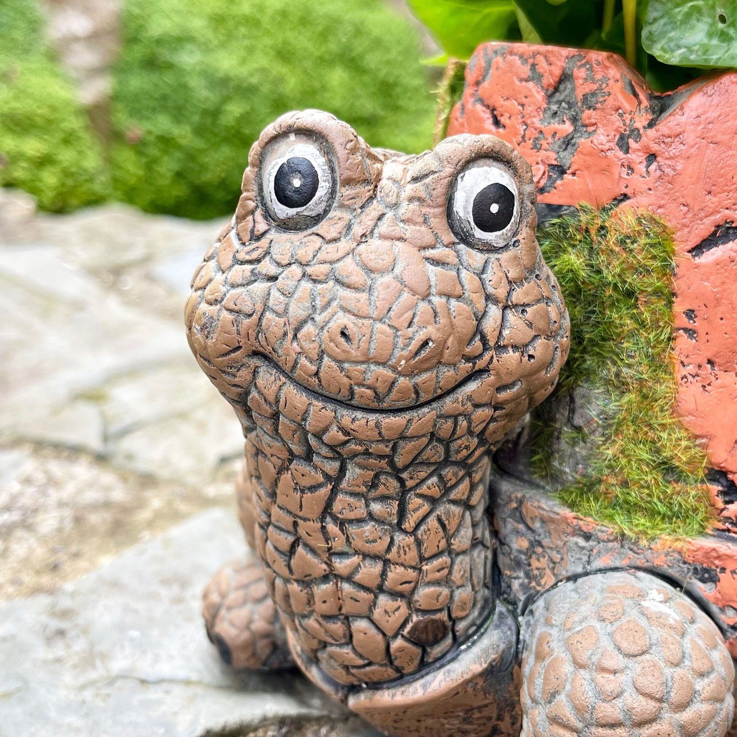 Cement Turtle Planter With Clay Pipe Pot