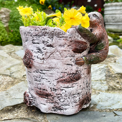 Cement Sloth Planter - Birch Tree Log