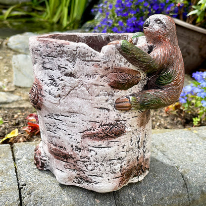 Cement Sloth Planter - Birch Tree Log