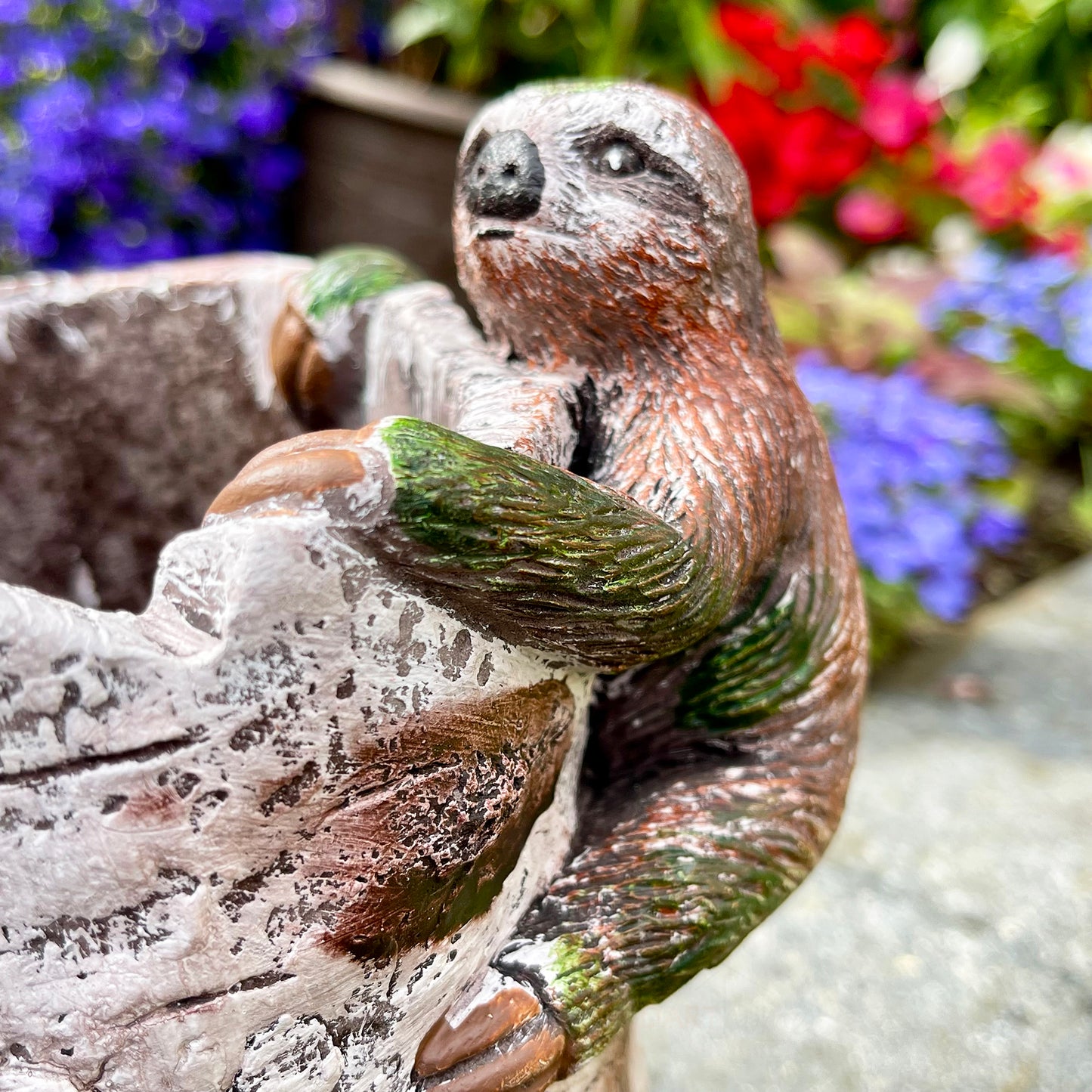 Cement Sloth Planter - Birch Tree Log