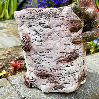 Cement Sloth Planter - Birch Tree Log