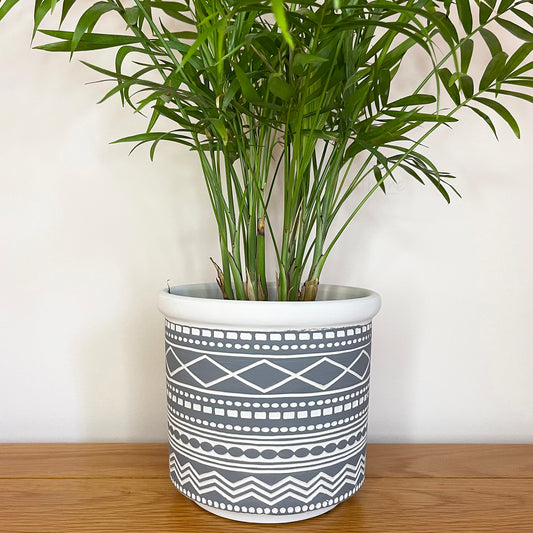 Grey Concrete Geometric Aztec Indoor Plant Pot 14cm