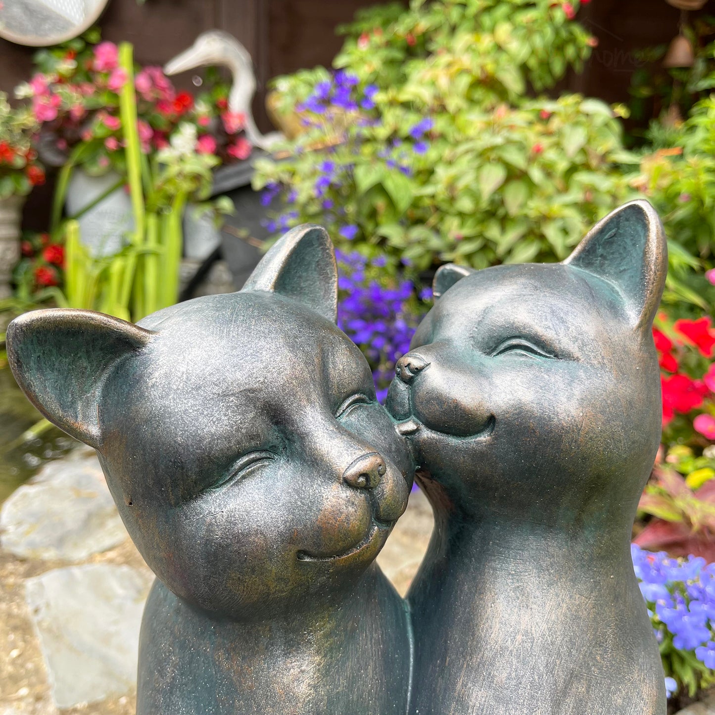 Resin Preening Cats Garden Sculpture