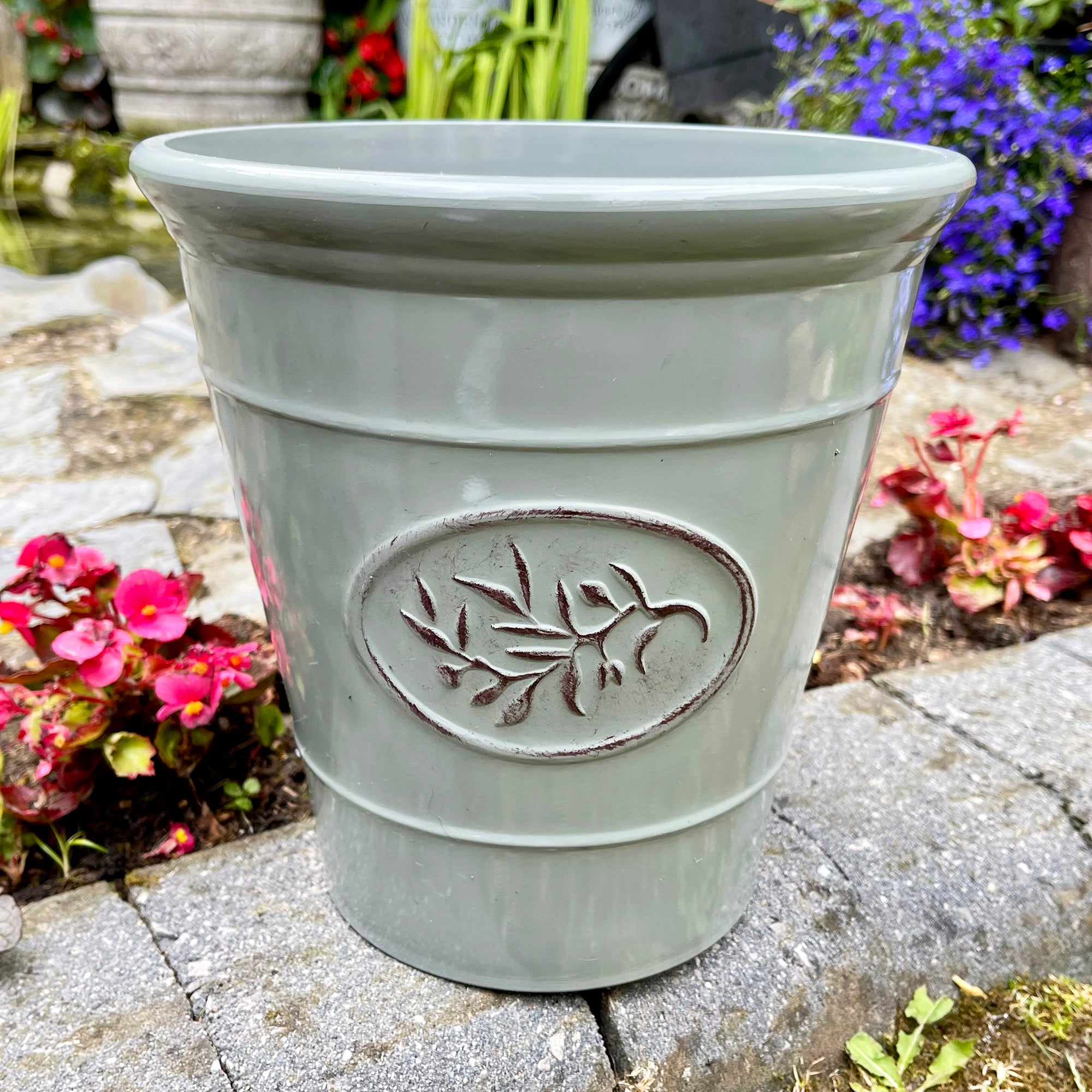 Glossy Grey Round Planter