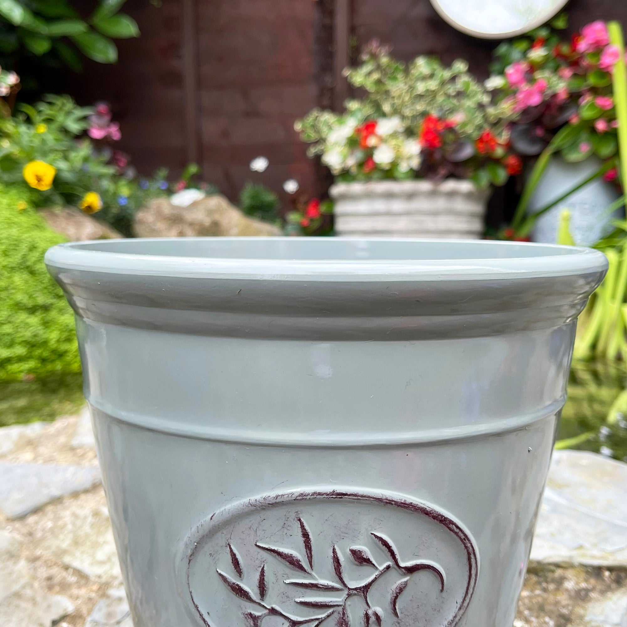 Glossy Grey Round Planter