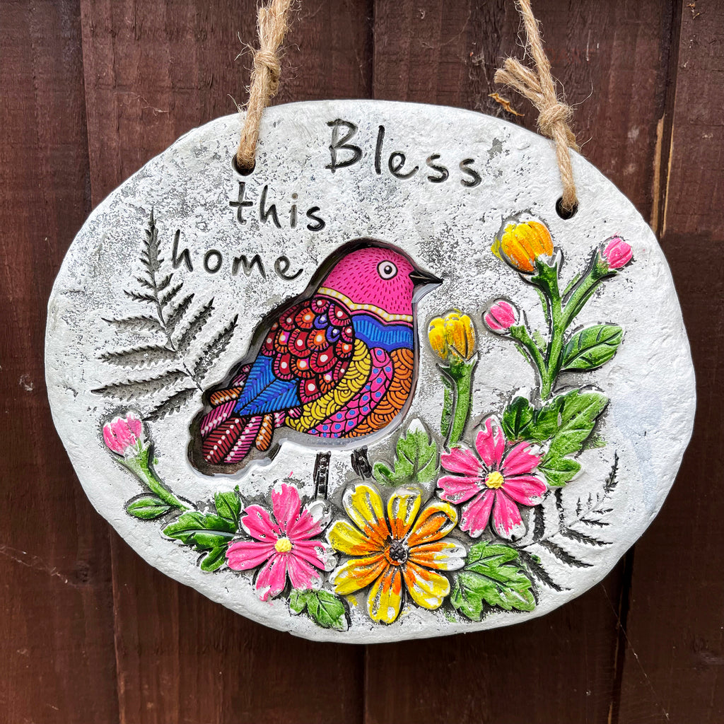 Bless This Home Cement Hanging Plaque