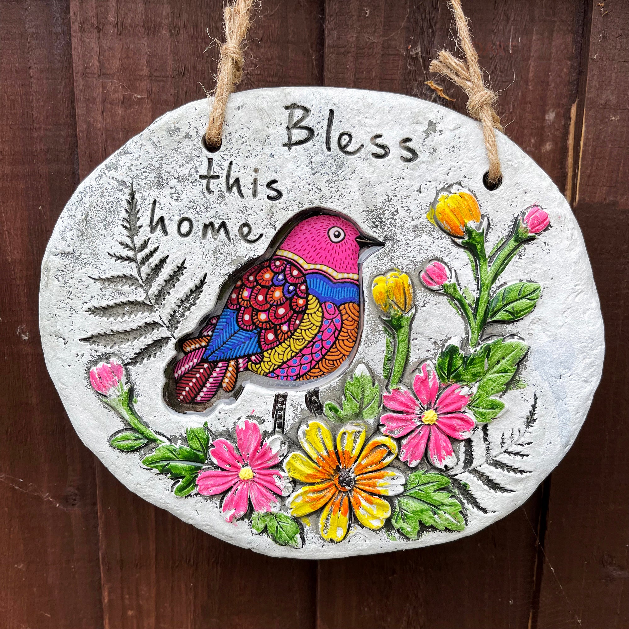 Bless This Home Cement Hanging Plaque