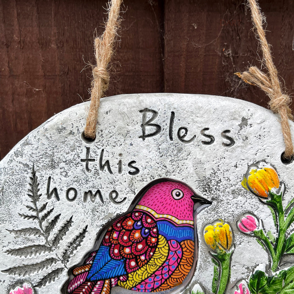 Bless This Home Cement Hanging Plaque