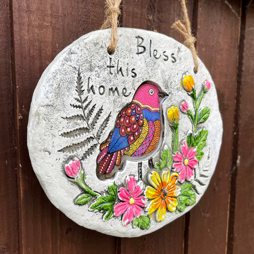 Bless This Home Cement Hanging Plaque