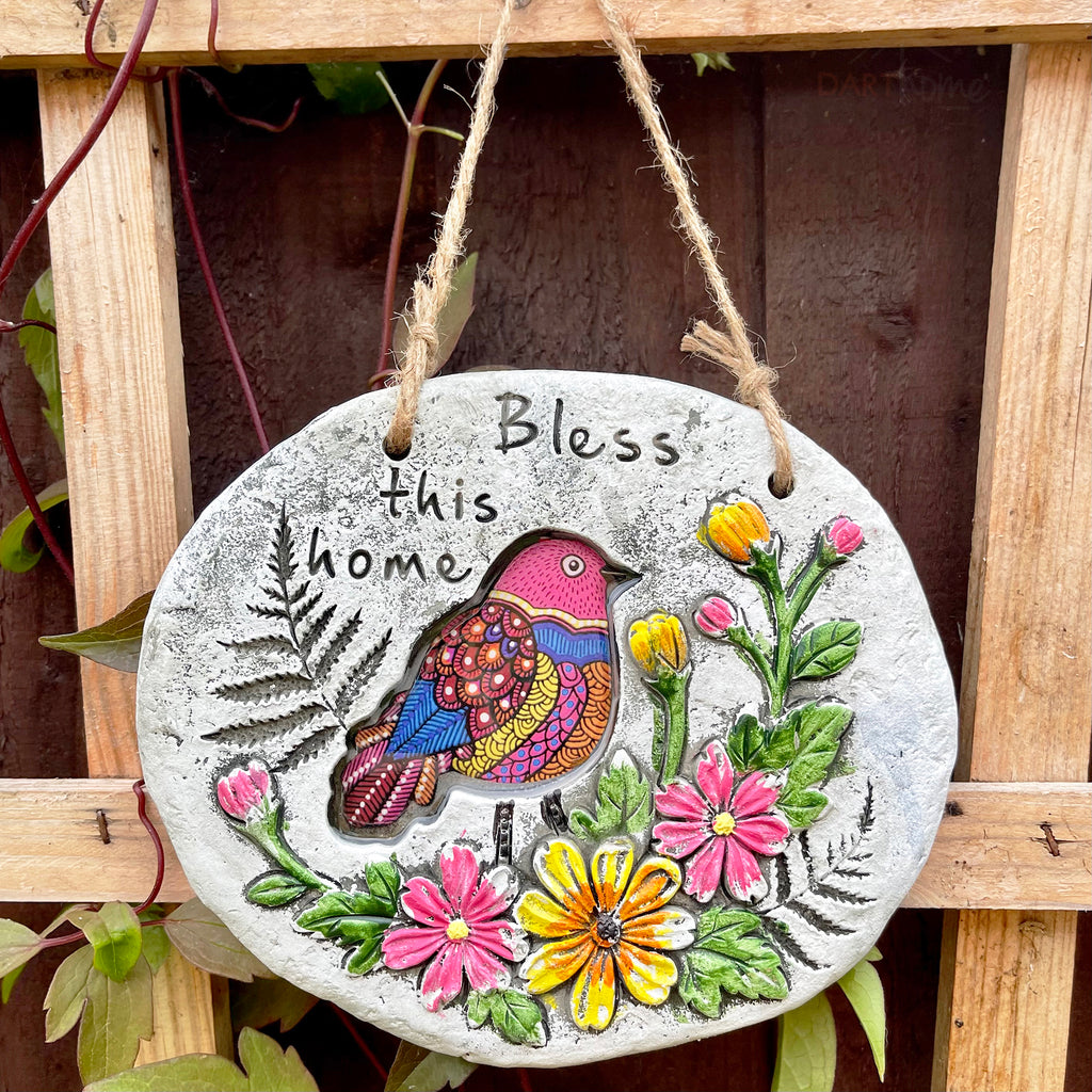 Bless This Home Cement Hanging Plaque