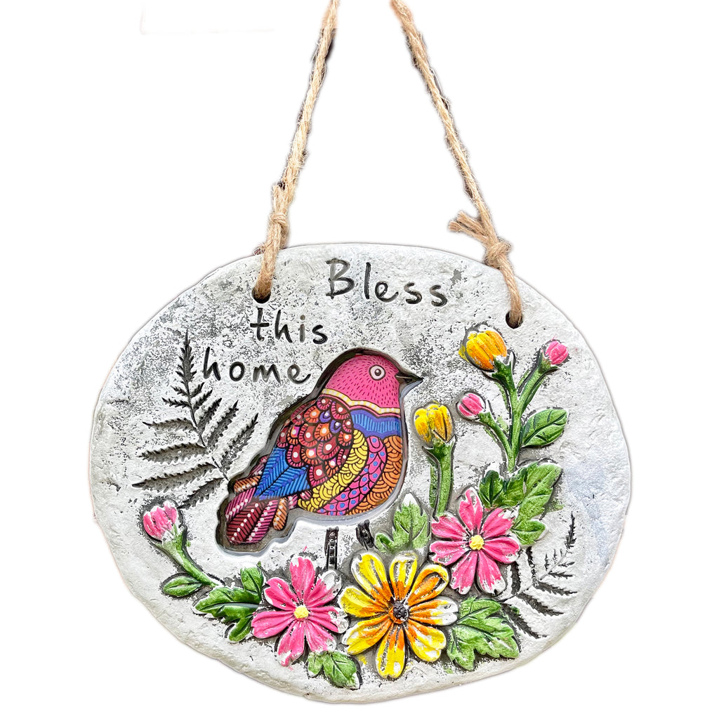 Bless This Home Cement Hanging Plaque