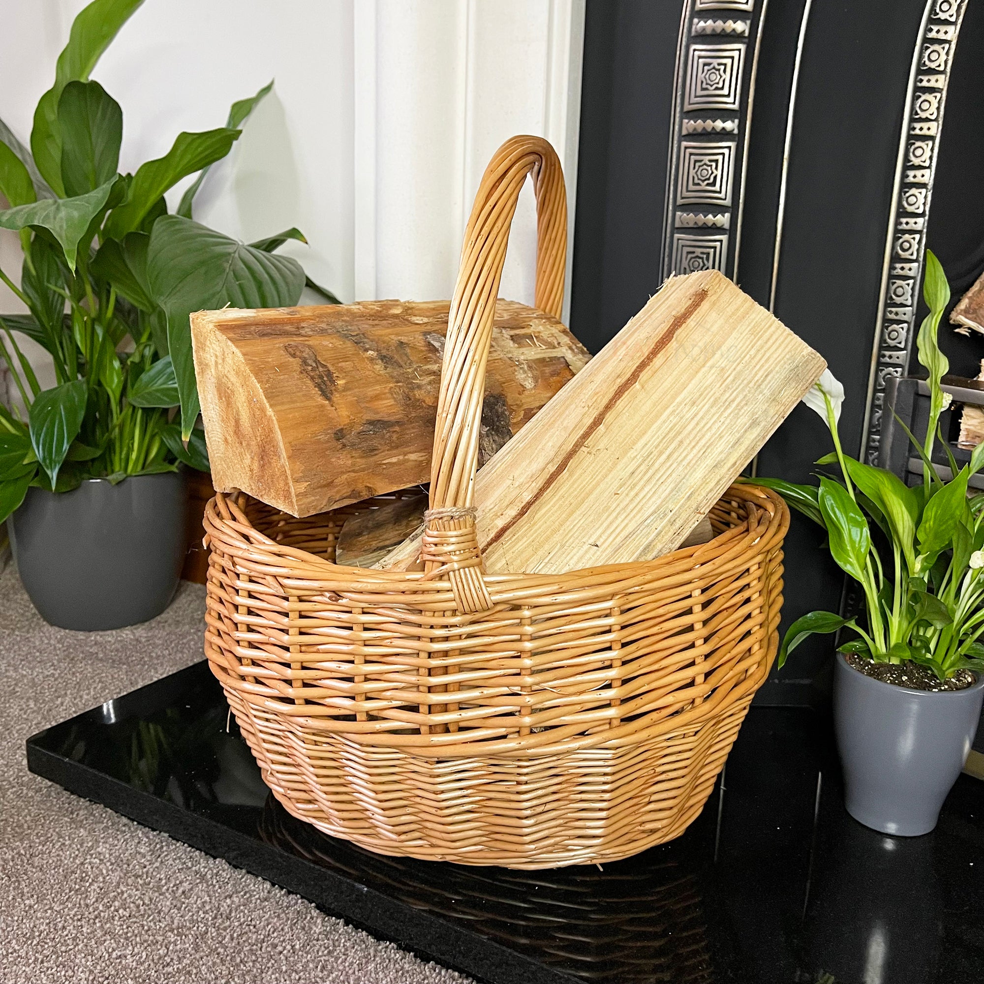 Steamed Woven Willow Wicker Storage Log Basket 34cm