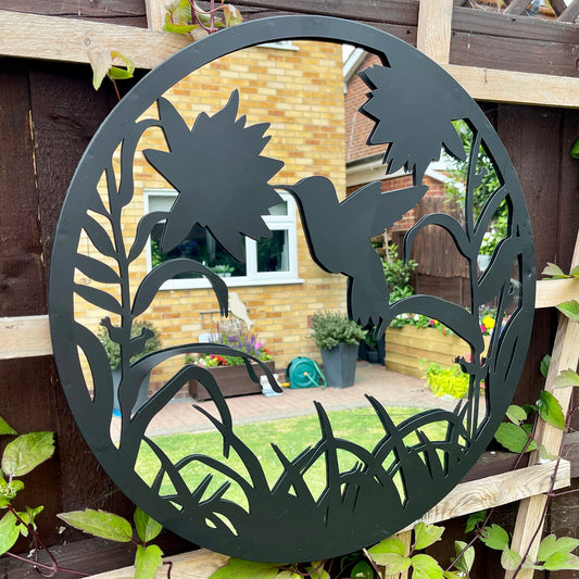 Black Silhouette Hummingbird Garden Mirror