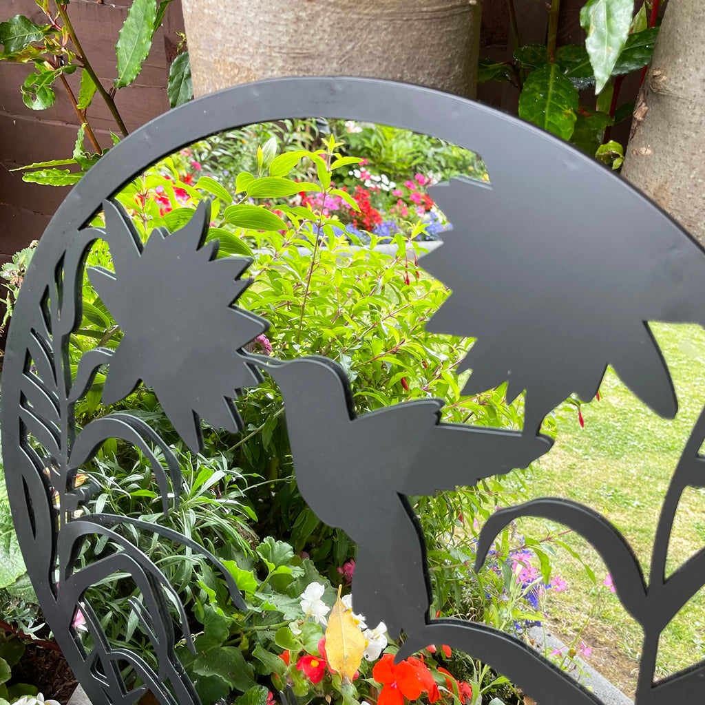 Black Silhouette Hummingbird Garden Mirror