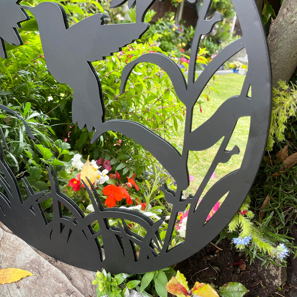 Black Silhouette Hummingbird Garden Mirror