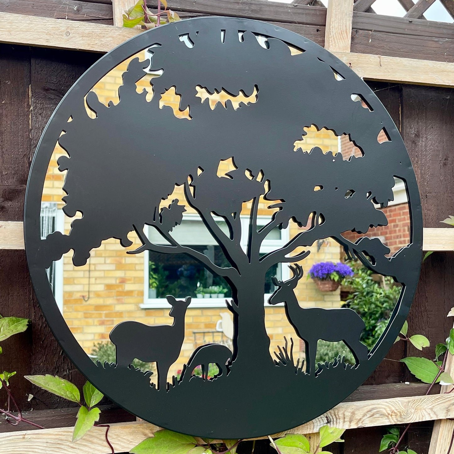 Black Tree With Deer Garden Wall Mirror 53cm