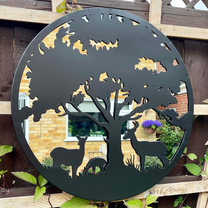 Black Tree With Deer Garden Wall Mirror 53cm