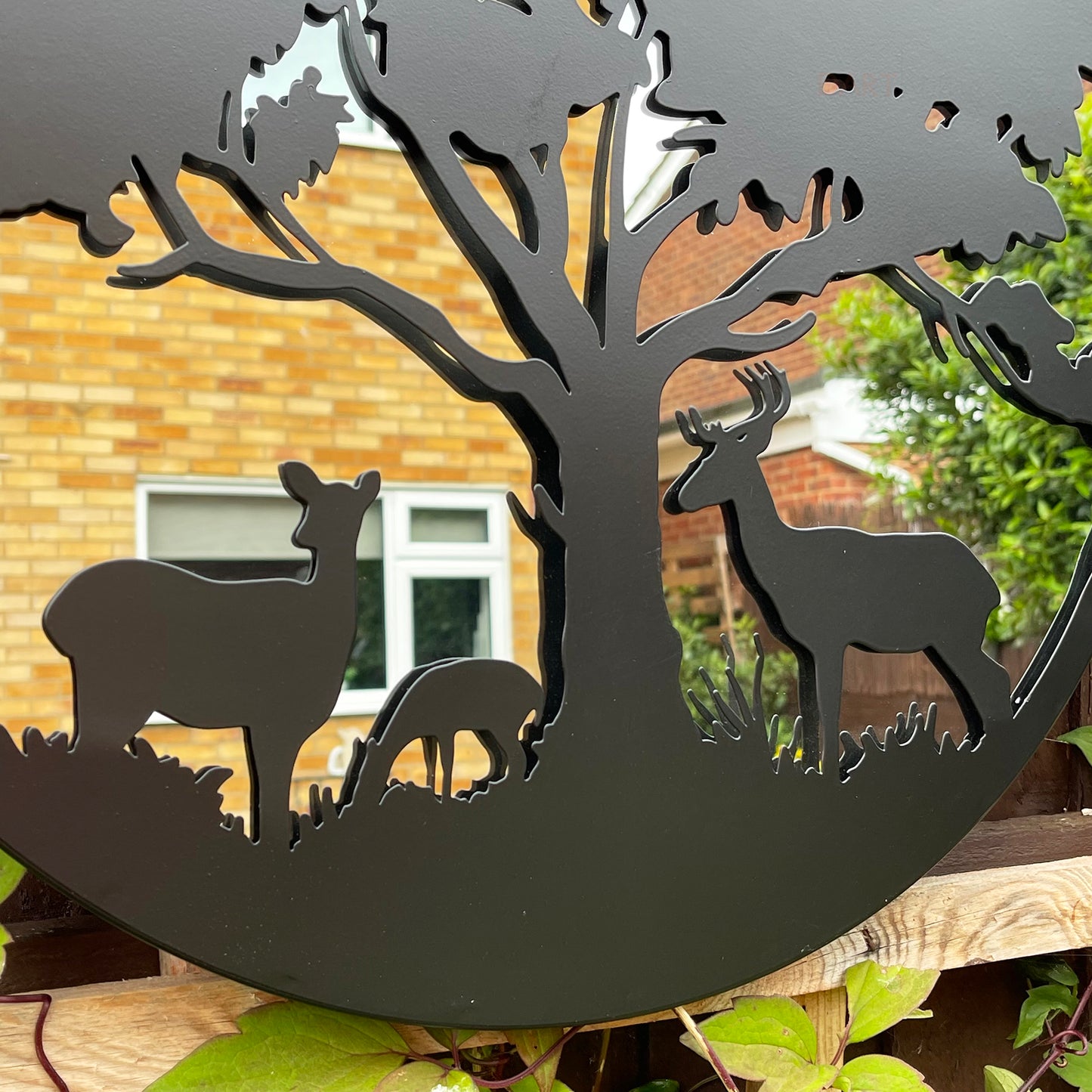 Black Tree With Deer Garden Wall Mirror 53cm