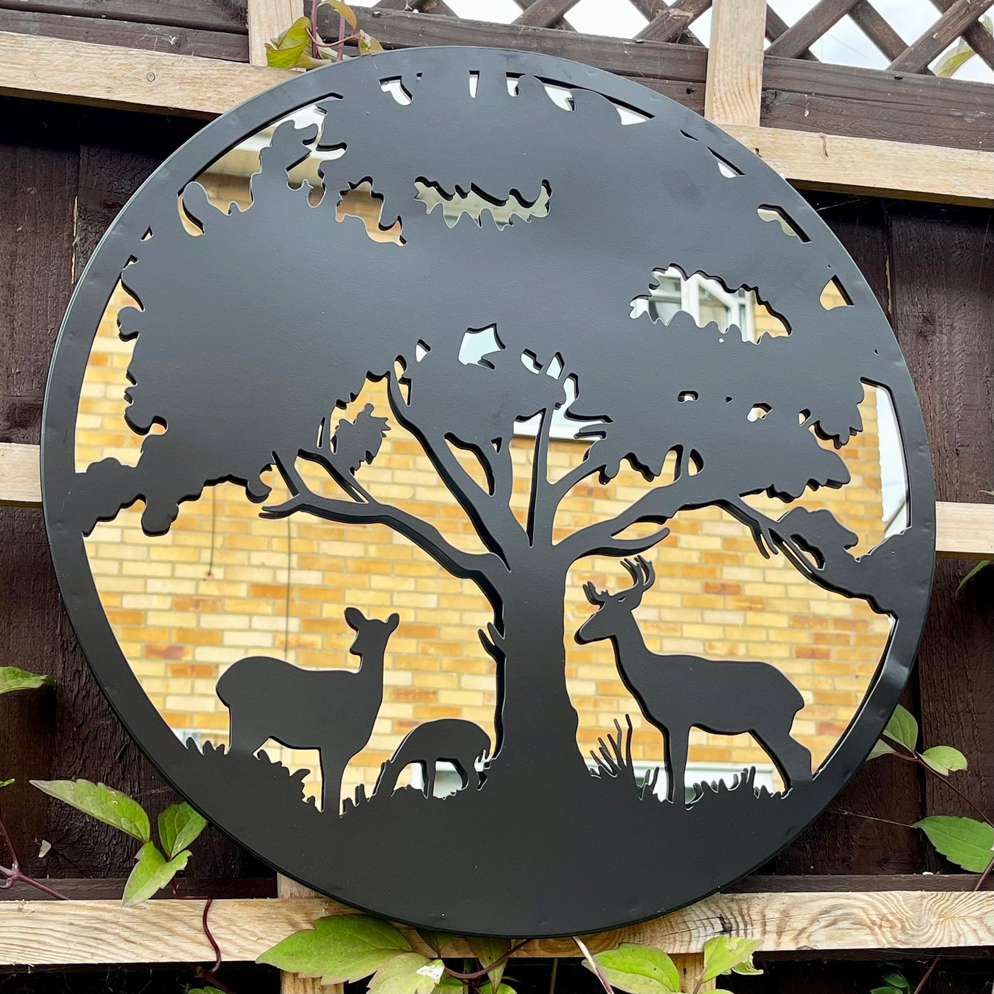 Black Tree With Deer Garden Wall Mirror 53cm