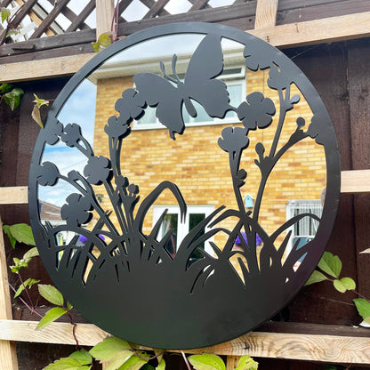 Butterfly Flower Garden Silhouette Mirror