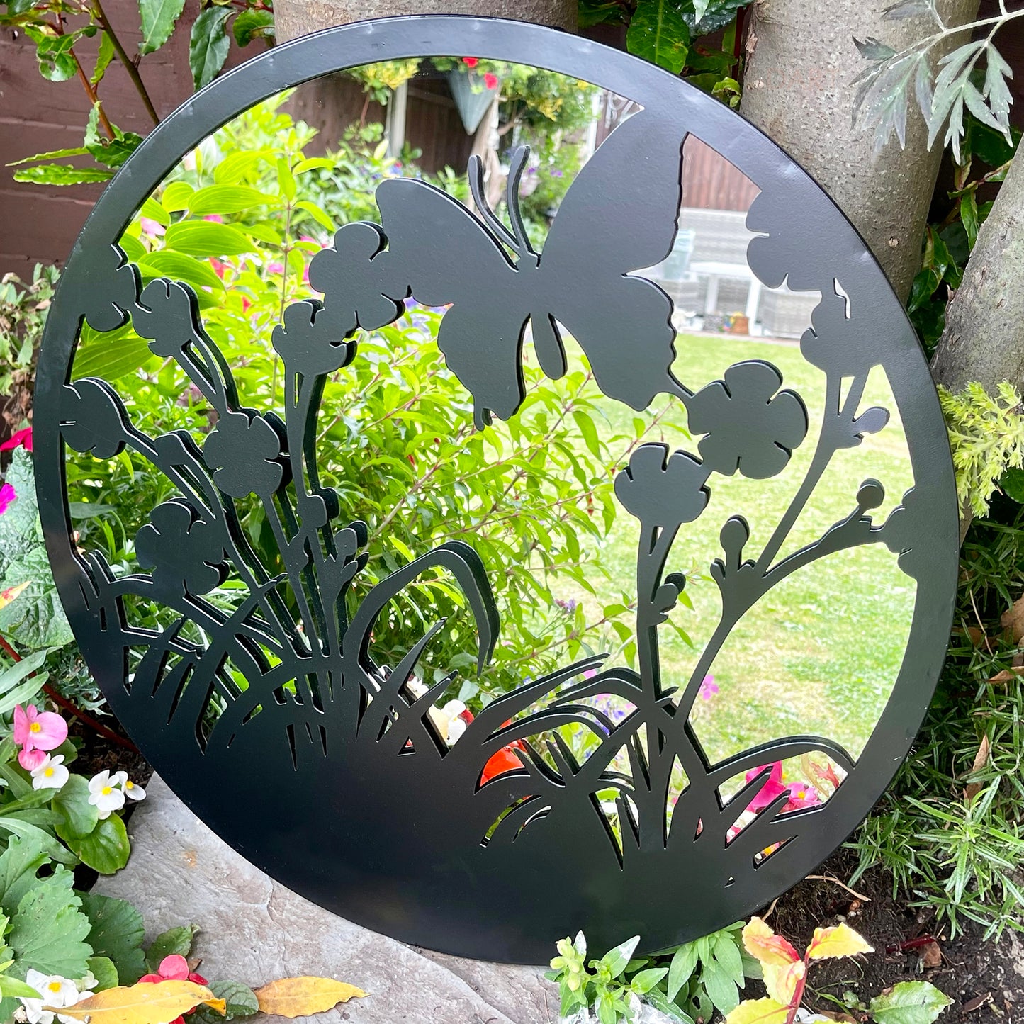 Butterfly Flower Garden Silhouette Mirror