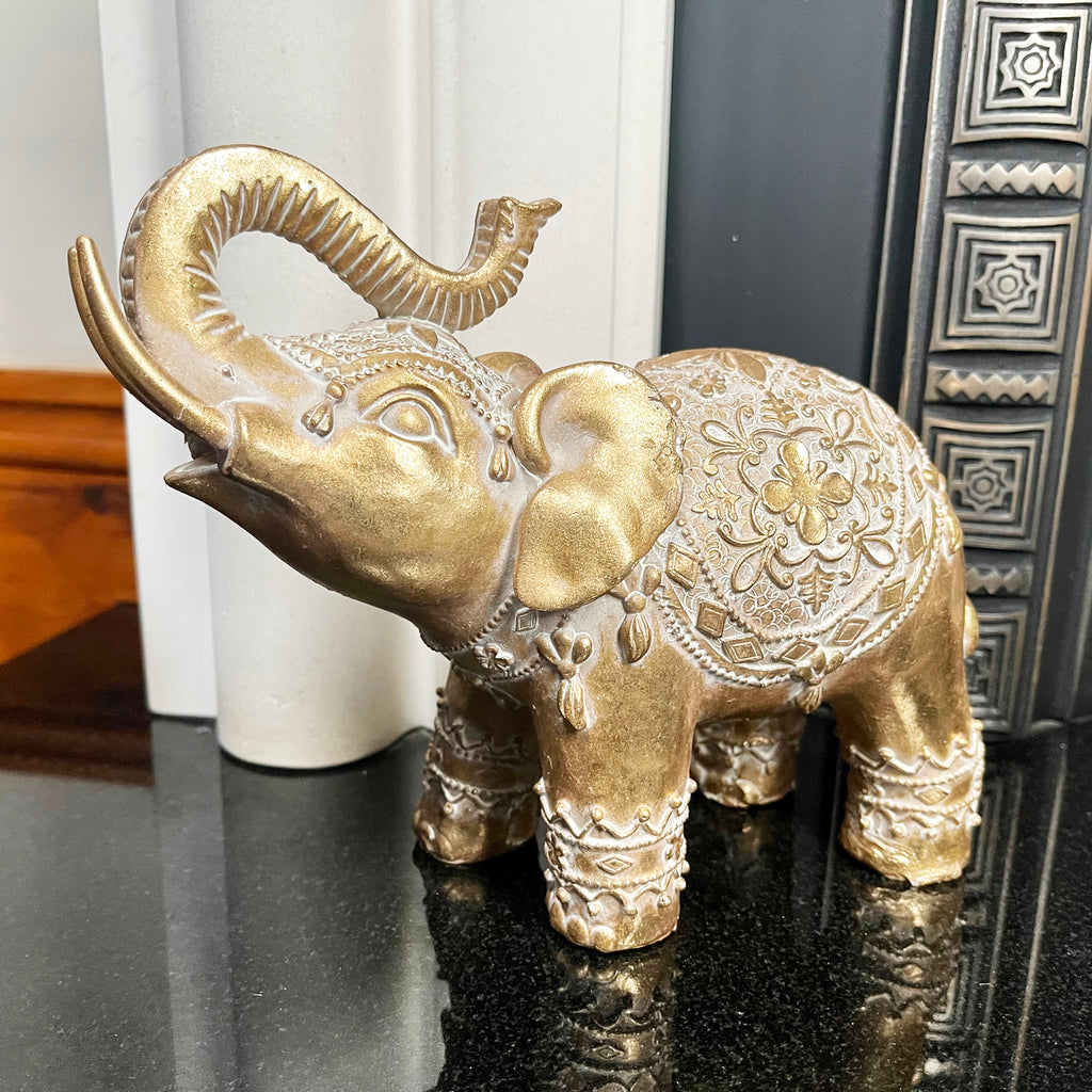 Set Of 2 Gold Indian Elephant Ornaments
