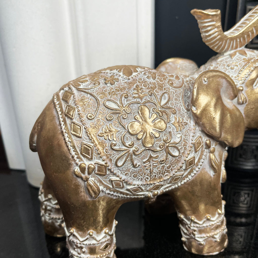 Set Of 2 Gold Indian Elephant Ornaments