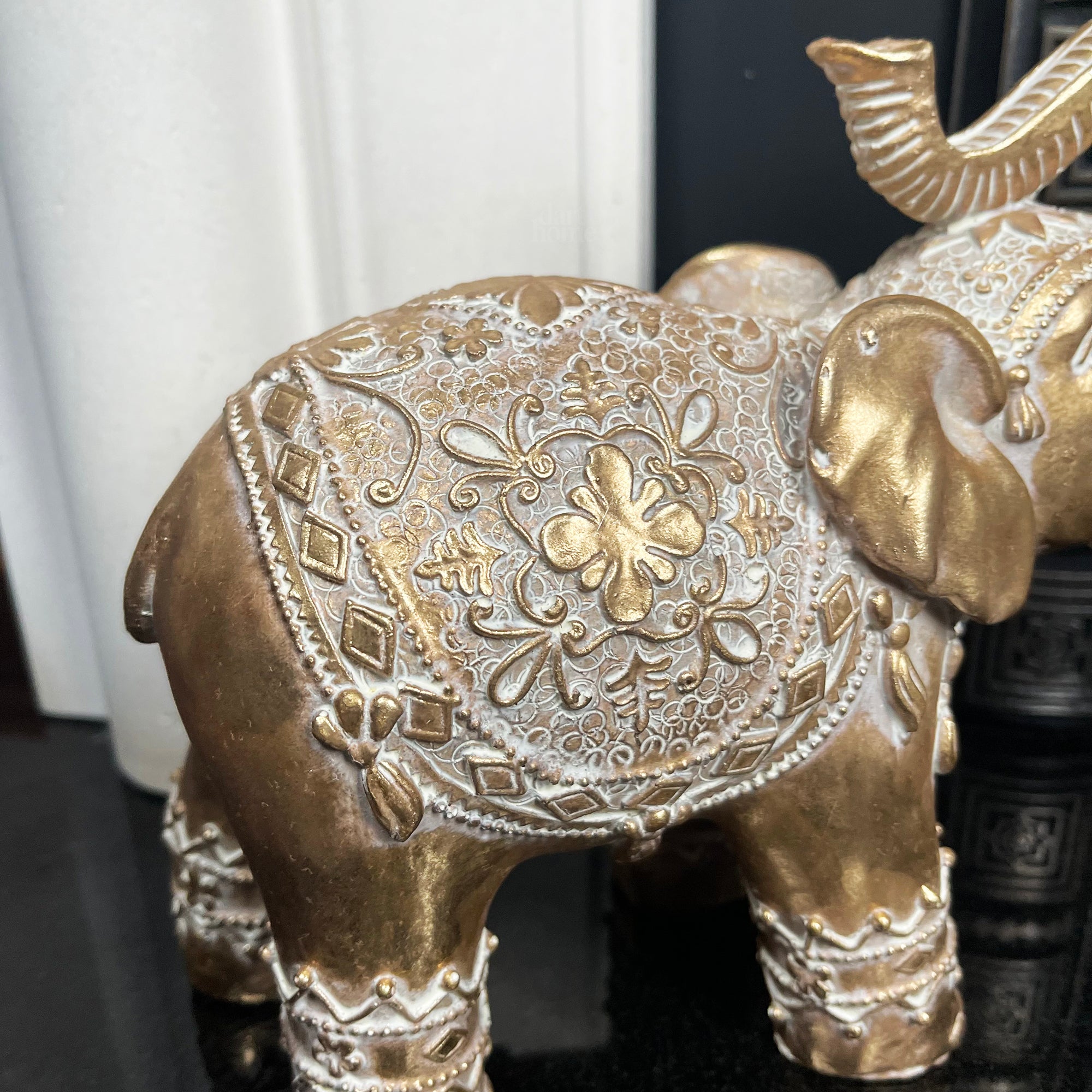 Set Of 2 Gold Indian Elephant Ornaments