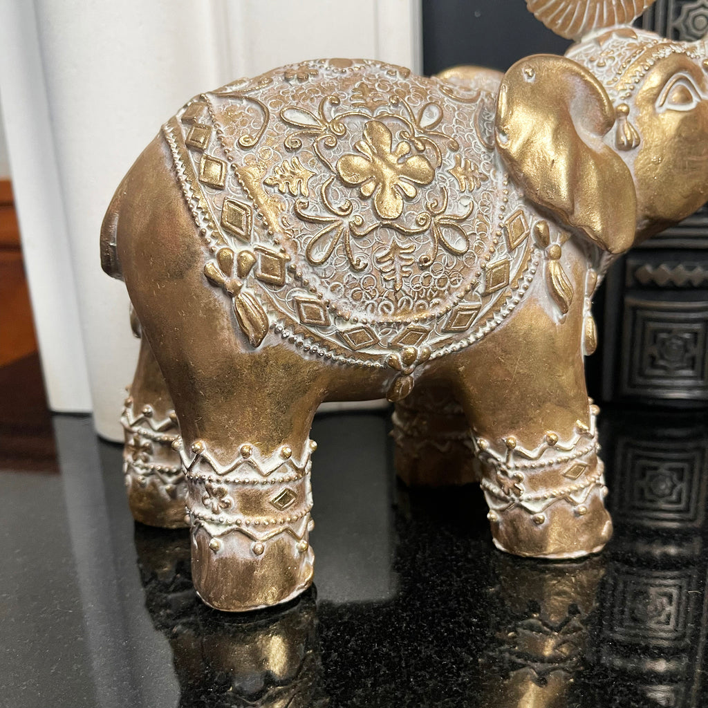 Set Of 2 Gold Indian Elephant Ornaments