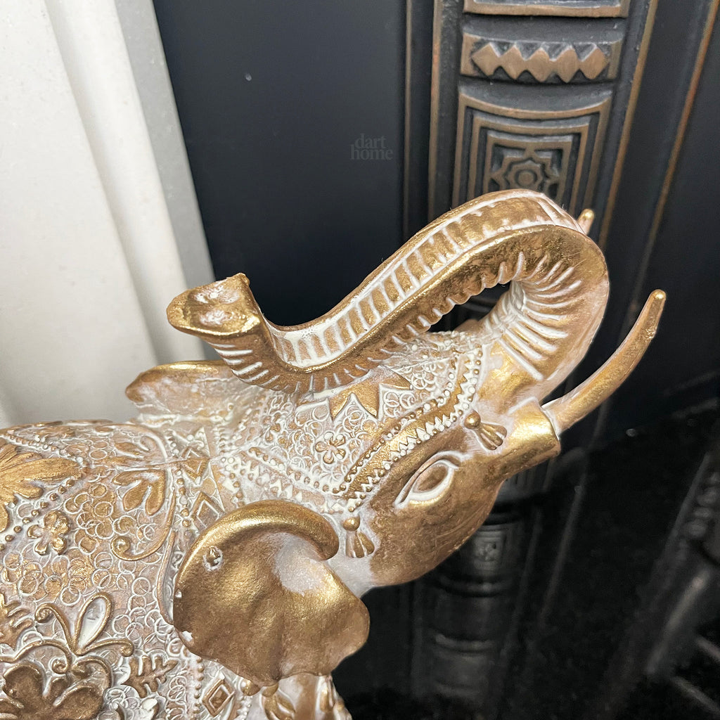 Set Of 2 Gold Indian Elephant Ornaments