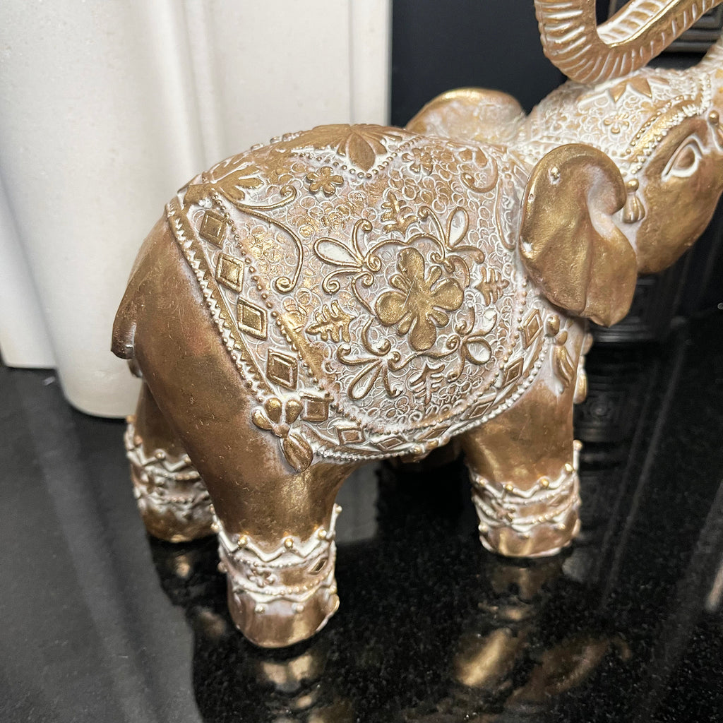 Set Of 2 Gold Indian Elephant Ornaments