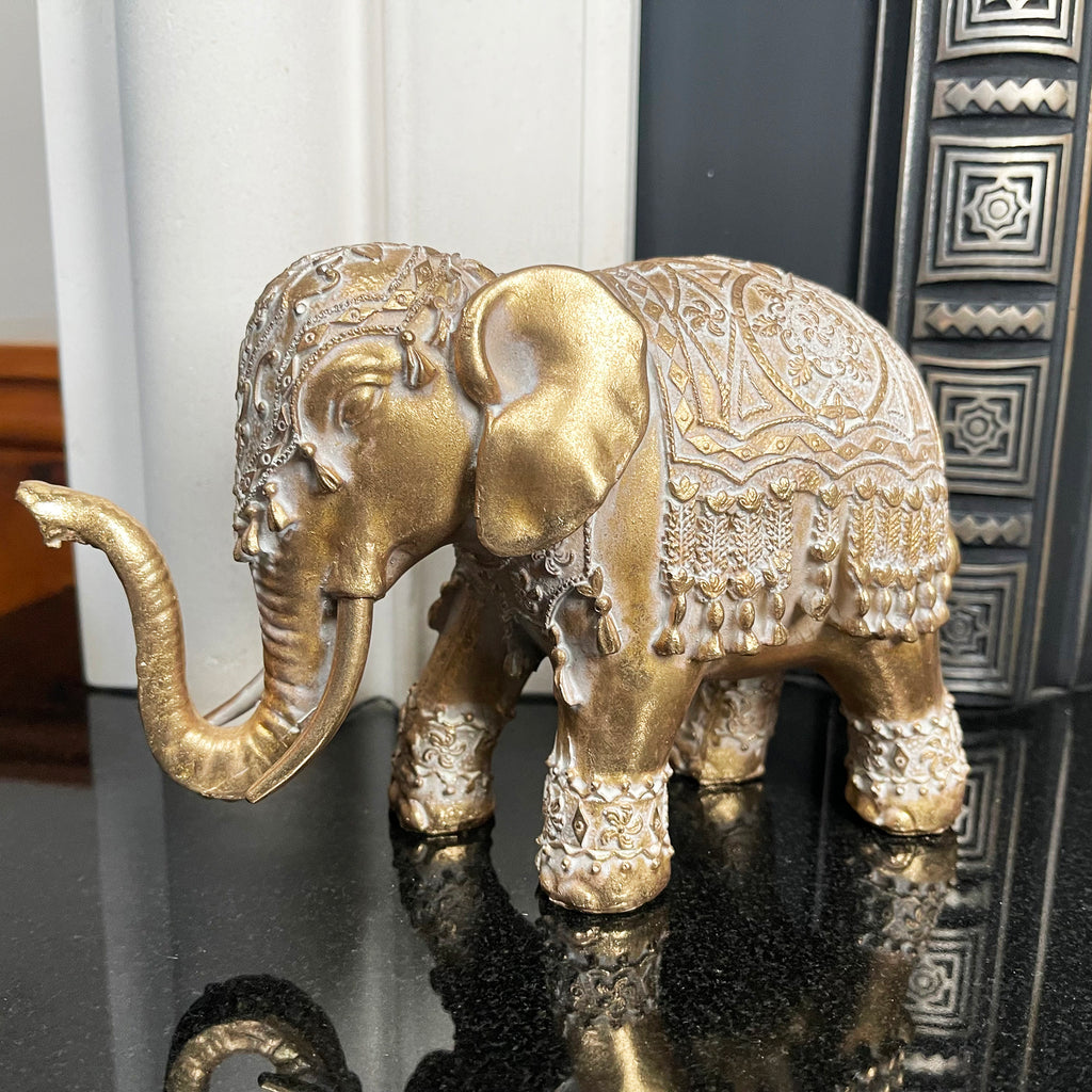 Set Of 2 Gold Indian Elephant Ornaments