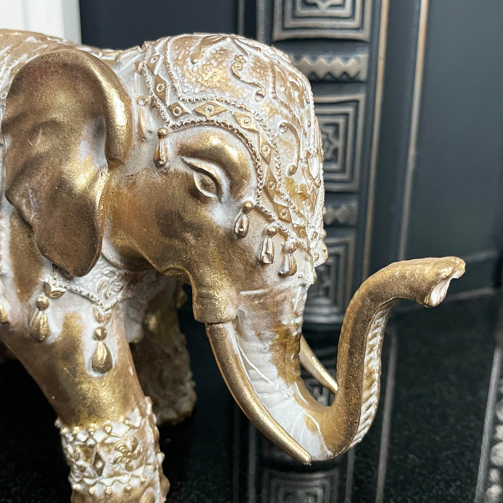 Set Of 2 Gold Indian Elephant Ornaments