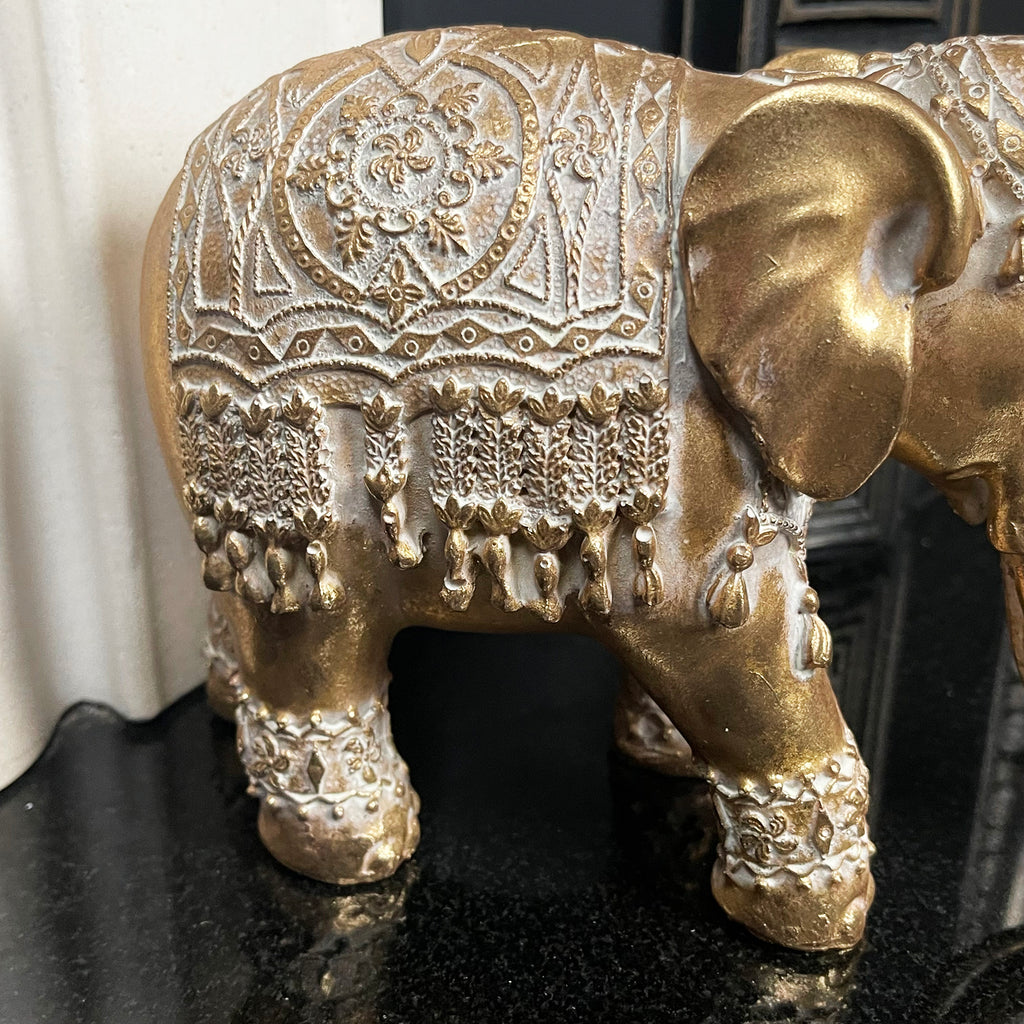 Set Of 2 Gold Indian Elephant Ornaments